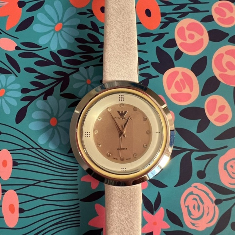 Lightly Used, White Leather, Emporio Armani Stainless Steel & Quartz Watch